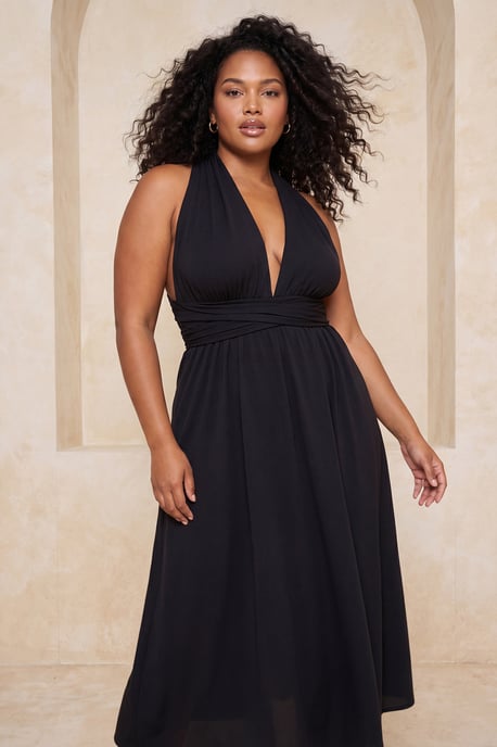 Trendyol Curve Damen Schwarz Einfarbig Maxi Ärmellos Strandmode A-Linie Große Größen Kleid - Image 3