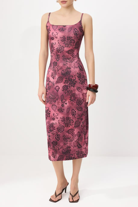 TRENDYOLMİLLA Damen Lila Geblümt Maxi Ärmellos Bodycon Kleider - Image 2