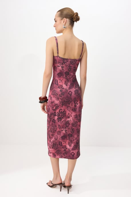 TRENDYOLMİLLA Damen Lila Geblümt Maxi Ärmellos Bodycon Kleider - Image 3