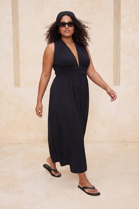 Trendyol Curve Damen Schwarz Einfarbig Maxi Ärmellos Strandmode A-Linie Große Größen Kleid - Image 6