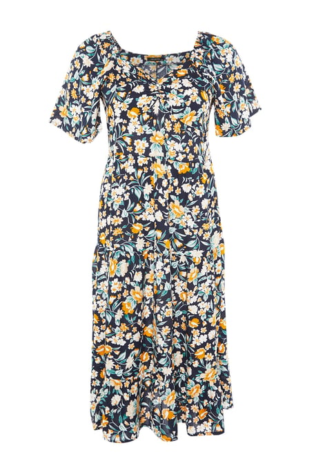 Trendyol Curve Damen Dunkelblau Geblümt Maxi 3/4-Arm Casual A-Linie Große Größen Kleid - Image 5