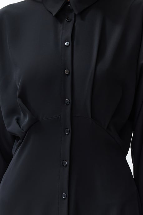 Trendyol Modest Damen Schwarz Einfarbig Maxi Lang Casual Hemdblusenkleid Modest Kleider - Image 3