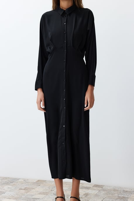 Trendyol Modest Damen Schwarz Einfarbig Maxi Lang Casual Hemdblusenkleid Modest Kleider - Image 4