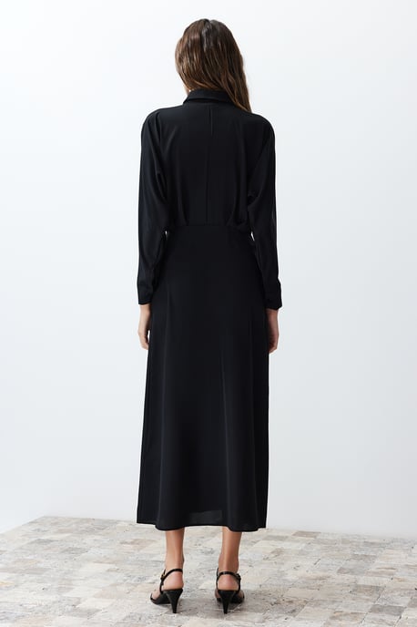 Trendyol Modest Damen Schwarz Einfarbig Maxi Lang Casual Hemdblusenkleid Modest Kleider - Image 5