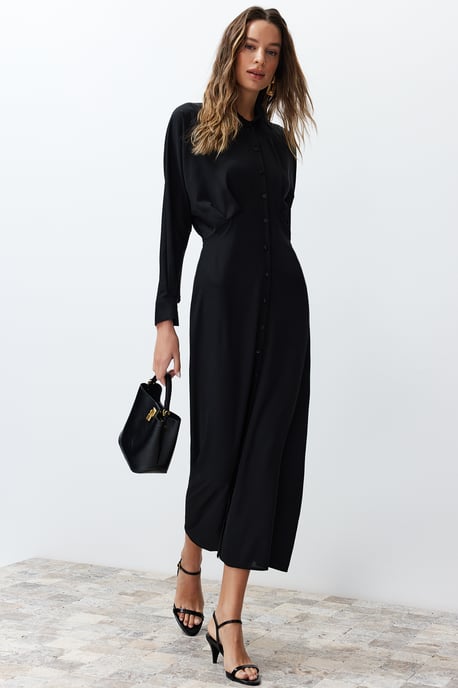 Trendyol Modest Damen Schwarz Einfarbig Maxi Lang Casual Hemdblusenkleid Modest Kleider - Image 6
