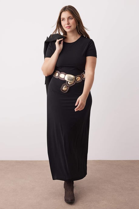 Trendyol Curve Damen Schwarz Einfarbig Maxi Kurz Abend / Alltag A-Linie Große Größen Kleid - Image 1