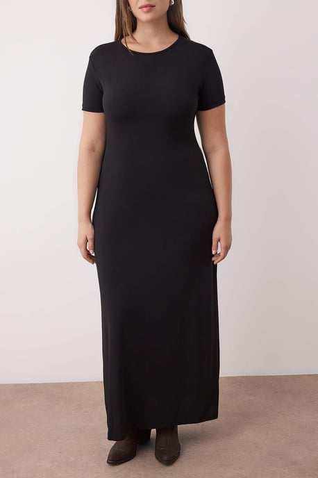 Trendyol Curve Damen Schwarz Einfarbig Maxi Kurz Abend / Alltag A-Linie Große Größen Kleid - Image 2