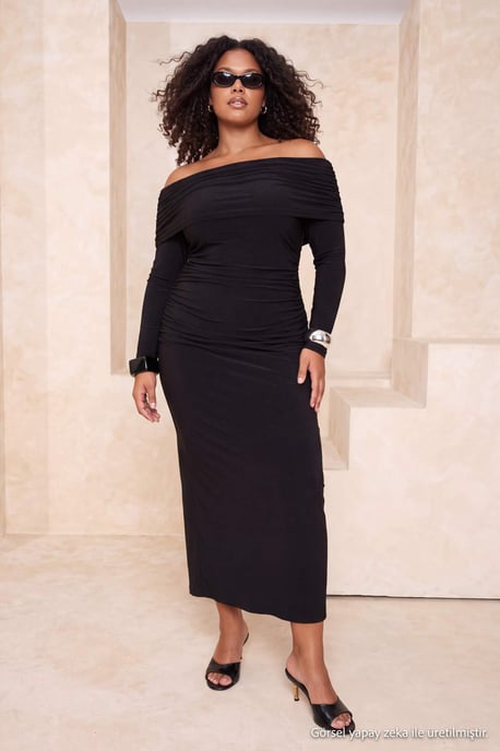 Trendyol Curve Damen Schwarz Einfarbig Maxi Lang Elegant/Abend A-Linie Große Größen Kleid - Image 6