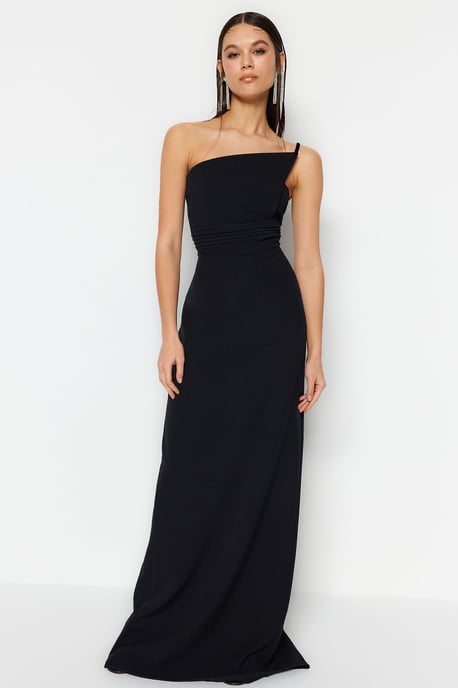 TRENDYOLMİLLA Damen Schwarz Einfarbig Maxi Ärmellos Abschluss / Ball A-Linie Abend & Ball Kleid - Image 1