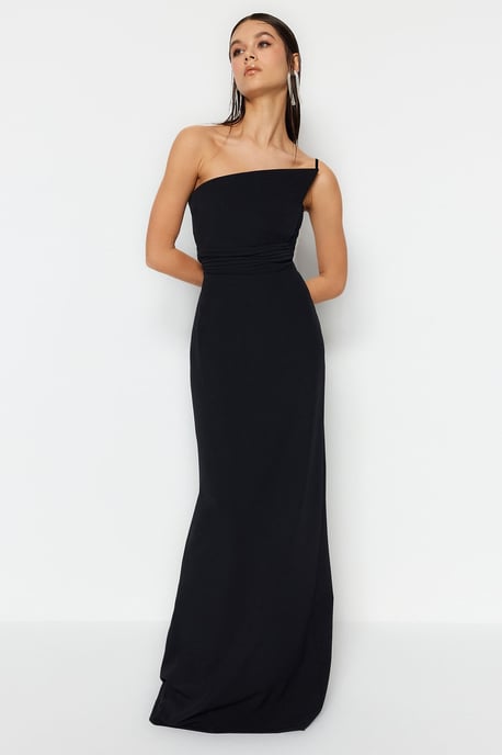 TRENDYOLMİLLA Damen Schwarz Einfarbig Maxi Ärmellos Abschluss / Ball A-Linie Abend & Ball Kleid - Image 6