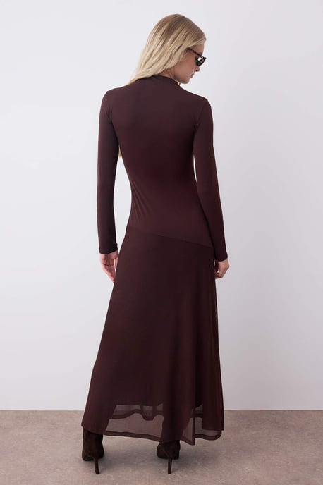 TRENDYOLMİLLA Damen Braun Einfarbig Maxi Lang Abend / Alltag A-Linie Kleider - Image 3