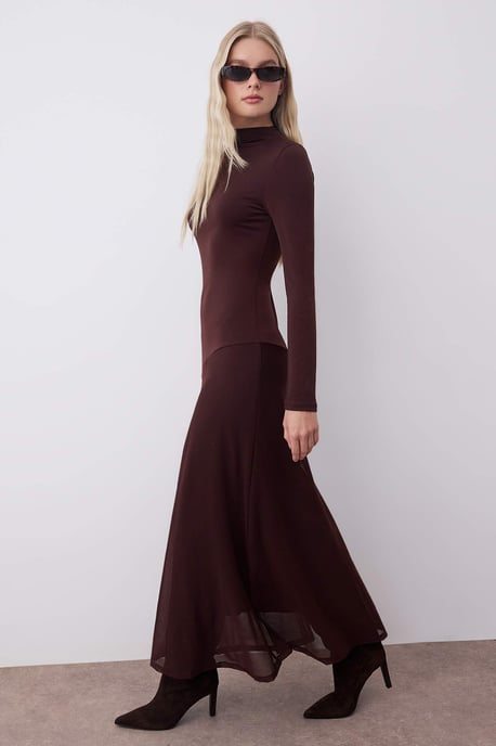 TRENDYOLMİLLA Damen Braun Einfarbig Maxi Lang Abend / Alltag A-Linie Kleider - Image 4