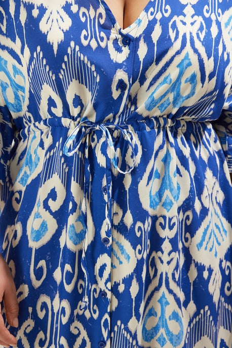 Trendyol Curve Damen Blau Ethno-Muster Maxi Kurz Strandmode A-Linie Große Größen Kleid - Image 3