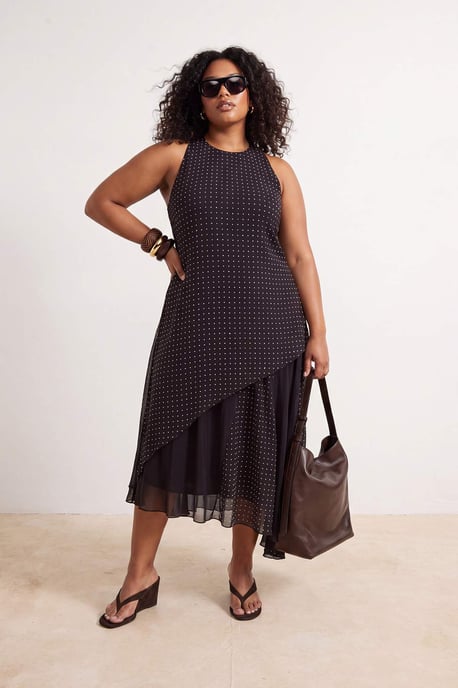 Trendyol Curve Damen Braun Gepunktet Maxi Ärmellos A-Linie Große Größen Kleid - Image 2