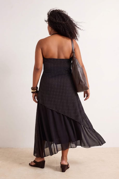 Trendyol Curve Damen Braun Gepunktet Maxi Ärmellos A-Linie Große Größen Kleid - Image 3