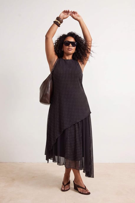 Trendyol Curve Damen Braun Gepunktet Maxi Ärmellos A-Linie Große Größen Kleid - Image 6