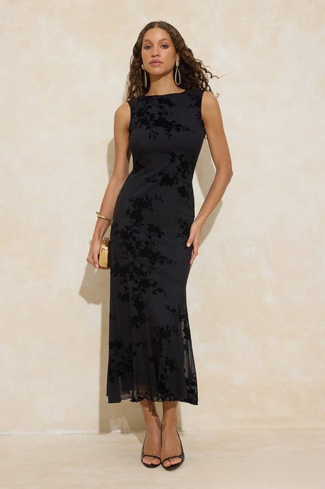 TRENDYOLMİLLA Damen Schwarz Geblümt Maxi Ärmellos Elegant/Abend Meerjungfrau Kleider - Image 1