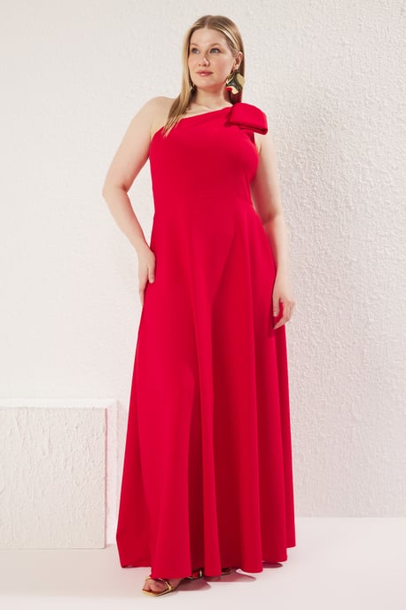 Trendyol Curve Damen Rot Einfarbig Maxi Ärmellos Elegant/Abend A-Linie Große Größen Kleid - Image 1