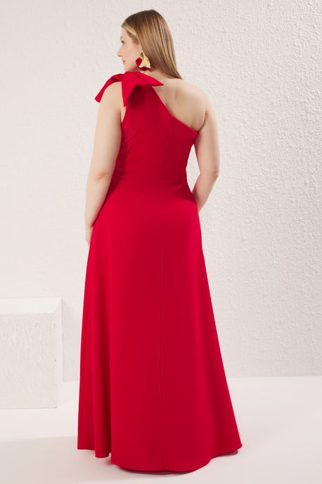 Trendyol Curve Damen Rot Einfarbig Maxi Ärmellos Elegant/Abend A-Linie Große Größen Kleid - Image 4