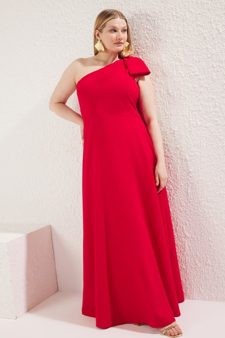 Trendyol Curve Damen Rot Einfarbig Maxi Ärmellos Elegant/Abend A-Linie Große Größen Kleid - Image 6
