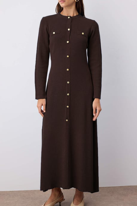 Trendyol Modest Damen Braun Einfarbig Maxi Lang Casual A-Linie Modest Kleider - Image 2