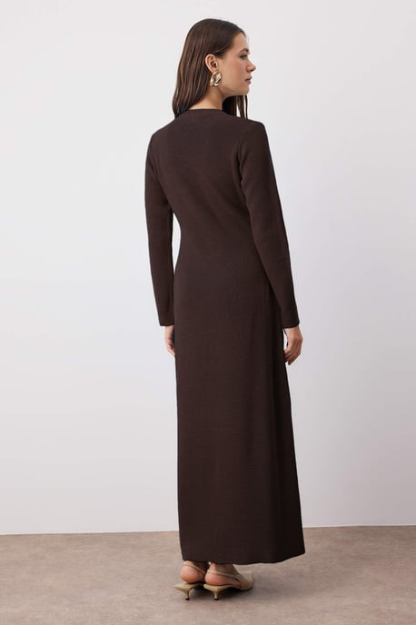 Trendyol Modest Damen Braun Einfarbig Maxi Lang Casual A-Linie Modest Kleider - Image 3