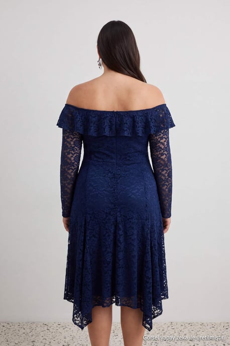 Trendyol Curve Damen Dunkelblau Einfarbig Maxi Lang A-Linie Große Größen Kleid - Image 2