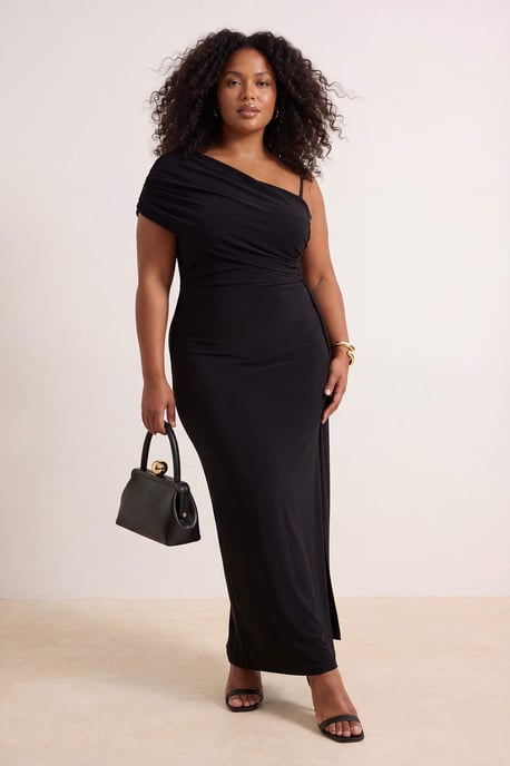 Trendyol Curve Damen Schwarz Einfarbig Maxi Ärmellos Casual Gerade Große Größen Kleid - Image 1