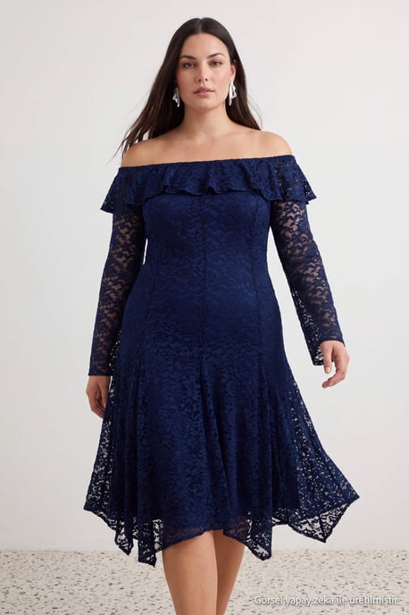 Trendyol Curve Damen Dunkelblau Einfarbig Maxi Lang A-Linie Große Größen Kleid - Image 6