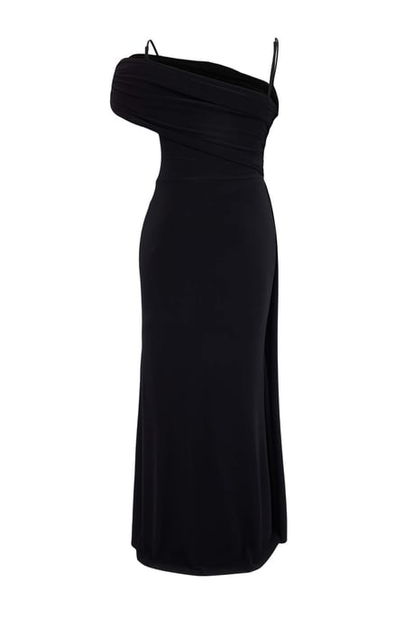 Trendyol Curve Damen Schwarz Einfarbig Maxi Ärmellos Casual Gerade Große Größen Kleid - Image 5