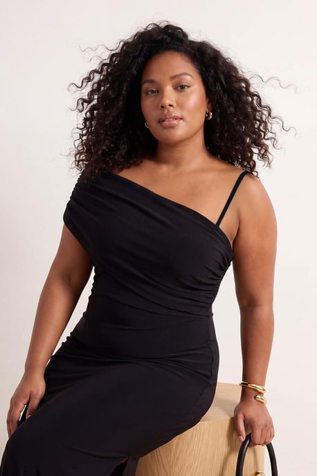 Trendyol Curve Damen Schwarz Einfarbig Maxi Ärmellos Casual Gerade Große Größen Kleid - Image 6
