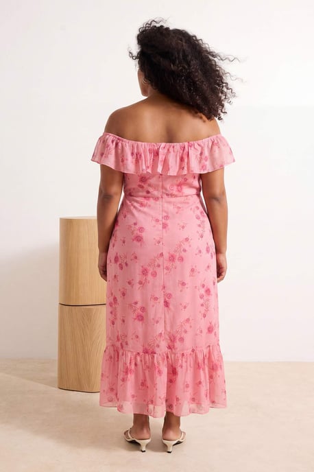 Trendyol Curve Damen Rosa Geblümt Maxi Kurz Casual A-Linie Große Größen Kleid - Image 2
