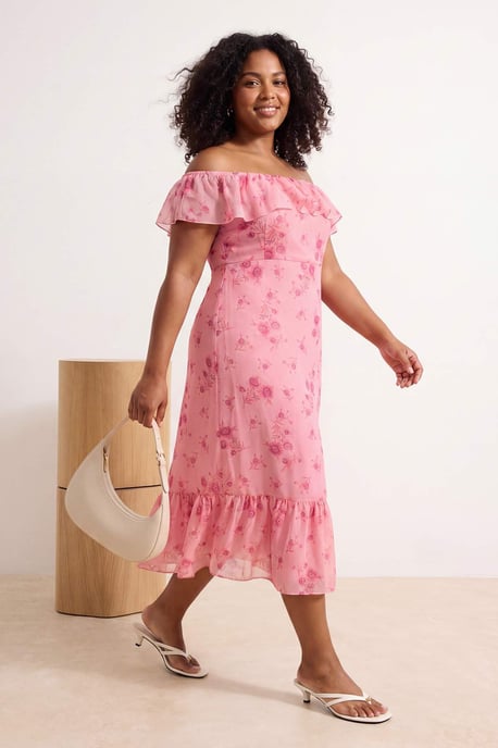 Trendyol Curve Damen Rosa Geblümt Maxi Kurz Casual A-Linie Große Größen Kleid - Image 6