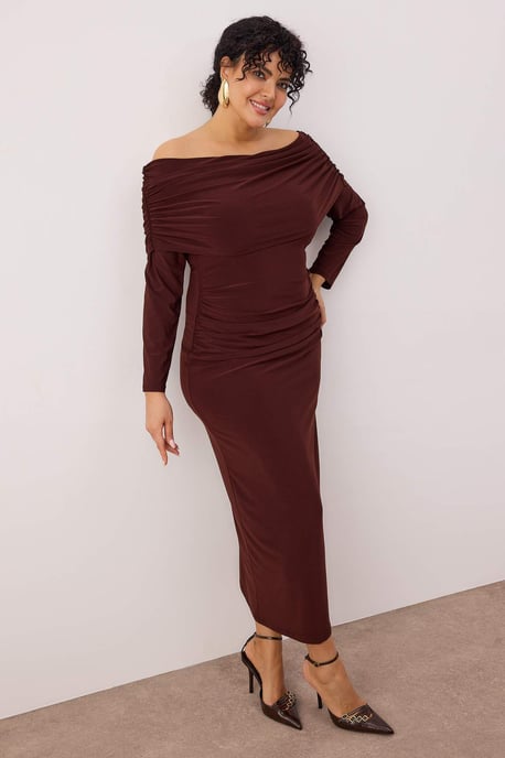 Trendyol Curve Damen Braun Einfarbig Maxi Lang Elegant/Abend A-Linie Große Größen Kleid - Image 2