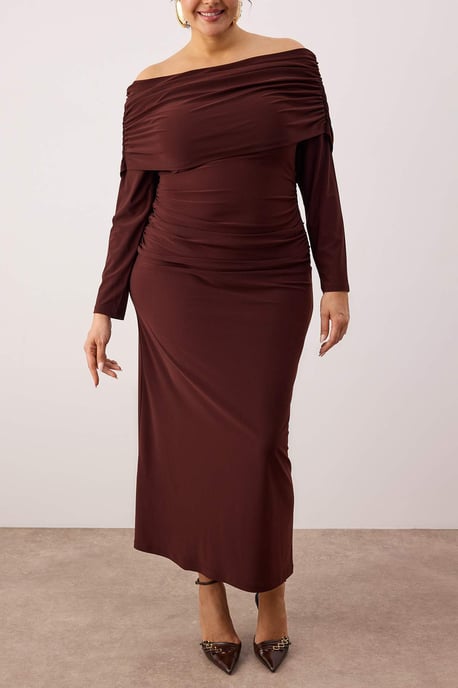 Trendyol Curve Damen Braun Einfarbig Maxi Lang Elegant/Abend A-Linie Große Größen Kleid - Image 3