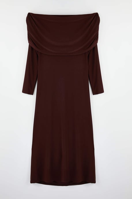 Trendyol Curve Damen Braun Einfarbig Maxi Lang Elegant/Abend A-Linie Große Größen Kleid - Image 5