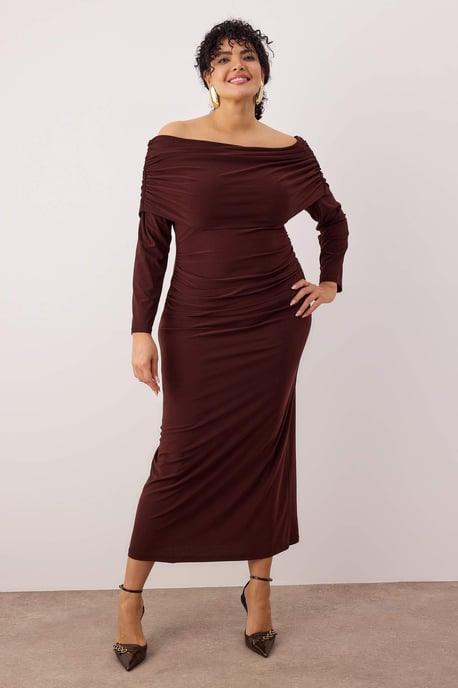 Trendyol Curve Damen Braun Einfarbig Maxi Lang Elegant/Abend A-Linie Große Größen Kleid - Image 6