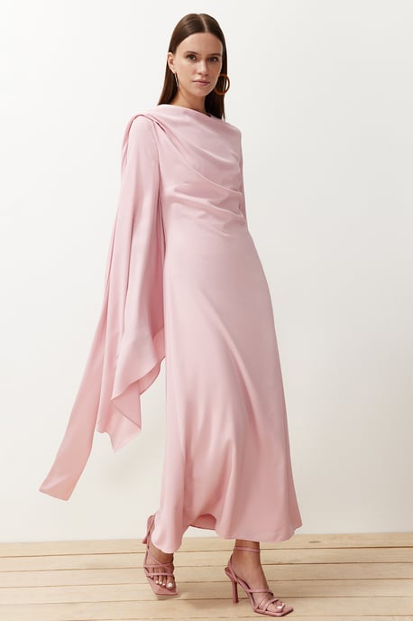 Trendyol Modest Damen Rosa Einfarbig Maxi Lang Elegant/Abend Gerade Modest Abend Kleider - Image 1