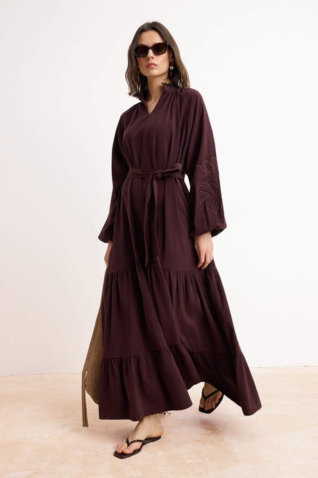 Trendyol Modest Damen Lila Einfarbig Maxi Lang Skater Modest Kleider - Image 1