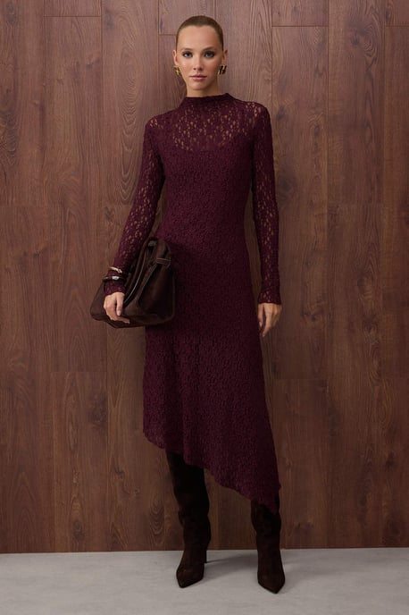 TRENDYOLMİLLA Damen Lila Einfarbig Maxi Lang Abend / Alltag Asymmetrisch Kleider - Image 1