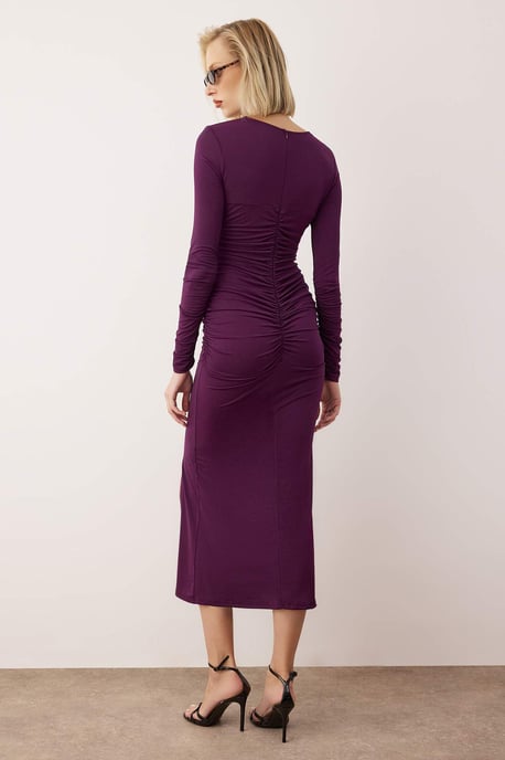 TRENDYOLMİLLA Damen Lila Einfarbig Maxi Lang Elegant/Abend Bodycon Kleider - Image 3