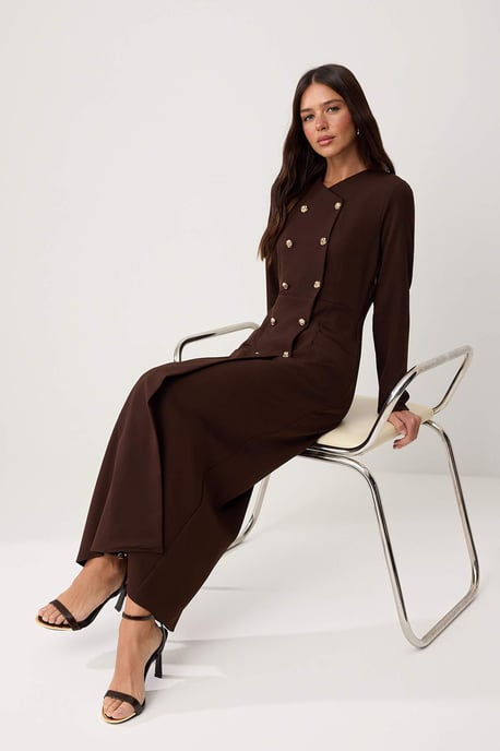 Trendyol Modest Damen Braun Einfarbig Maxi Lang Business Zweireihig Modest Kleider - Image 1