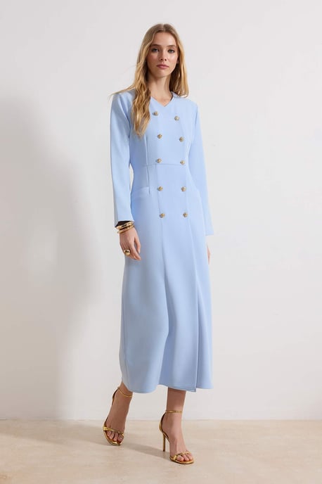 Trendyol Modest Damen Blau Einfarbig Maxi Lang Business Zweireihig Modest Kleider - Image 1