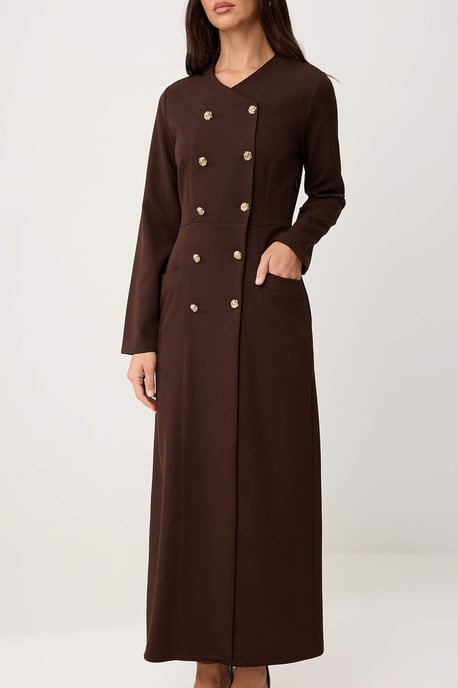Trendyol Modest Damen Braun Einfarbig Maxi Lang Business Zweireihig Modest Kleider - Image 2