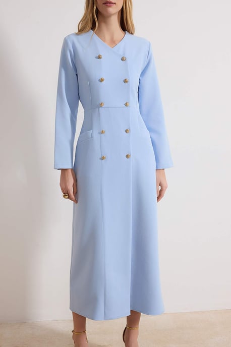 Trendyol Modest Damen Blau Einfarbig Maxi Lang Business Zweireihig Modest Kleider - Image 2
