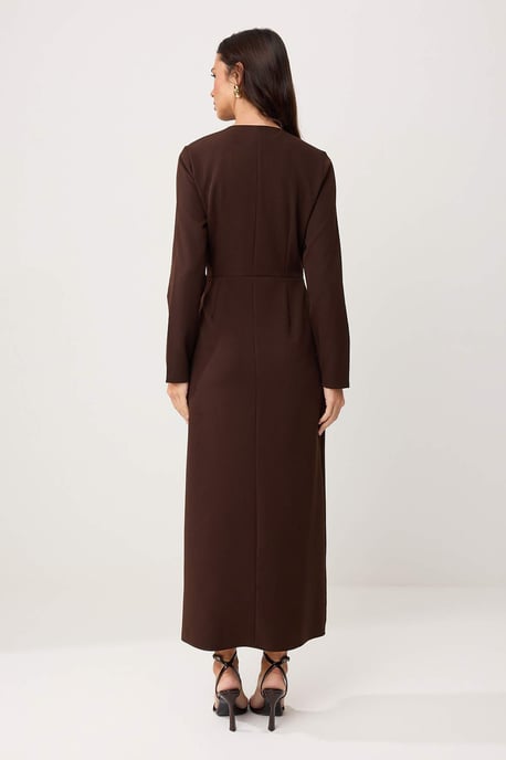 Trendyol Modest Damen Braun Einfarbig Maxi Lang Business Zweireihig Modest Kleider - Image 3