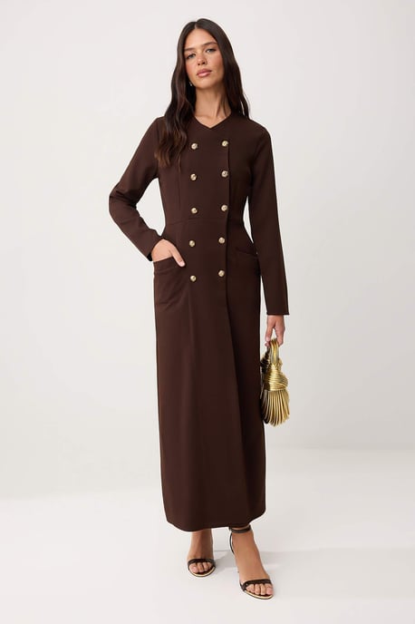 Trendyol Modest Damen Braun Einfarbig Maxi Lang Business Zweireihig Modest Kleider - Image 4
