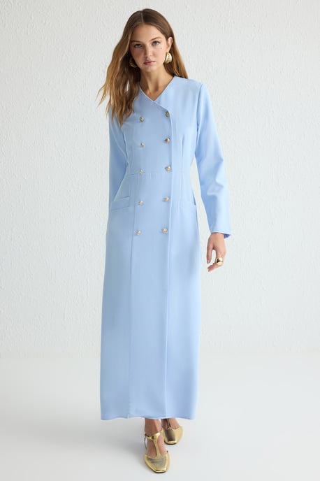 Trendyol Modest Damen Blau Einfarbig Maxi Lang Business Zweireihig Modest Kleider - Image 4
