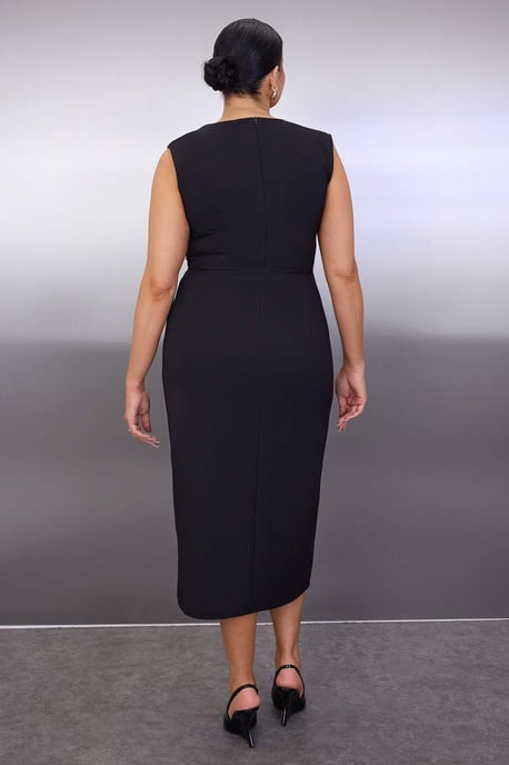Trendyol Curve Damen Schwarz Einfarbig Maxi Ärmellos Abend / Alltag Bodycon Große Größen Kleid - Image 3