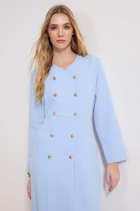 Trendyol Modest Damen Blau Einfarbig Maxi Lang Business Zweireihig Modest Kleider - Image 6